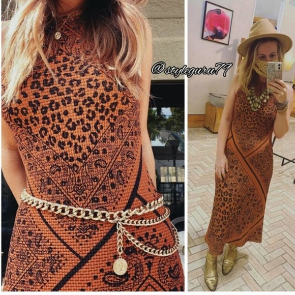 Farm Rio for Anthropologie Alyse brown black midi dress XL - Picture 3 of 16